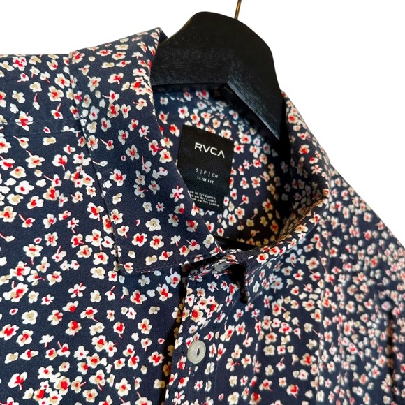 RVCA Navy Short Sleeve Button Up Floral Shirt - Picture 3 of 4